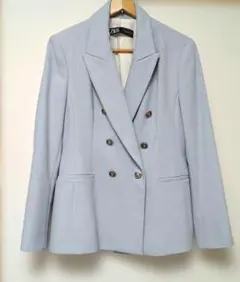 ZARA ライトブルー テーラードツイードジャケット L