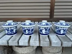 ⭐️骨董⭐️ 昭和レトロ　唐子模様　蓋つき煮物椀 4個セット
