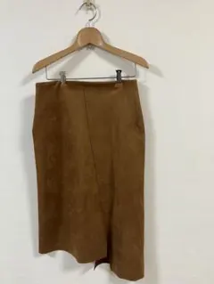 【aquagarage】ブラウン スエード風 タイトスカート アシンメトリー