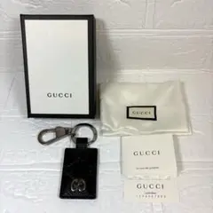 【箱付き】GUCCI シマ ブラックレザー キーホルダー GG