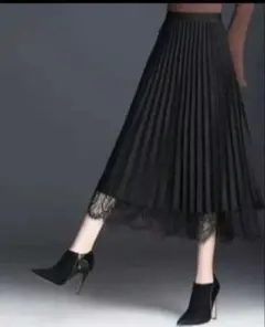 占*ら様 黒のロングプリーツスカート（レース付き）