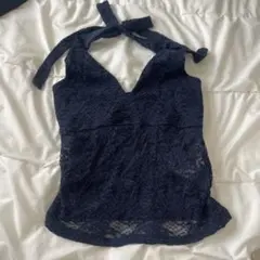 Hollister navy lace halter top