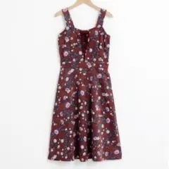 マジェスティックレゴン　コーデュロイ花柄レースアップワンピ