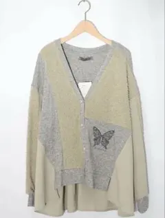 イズスカラー 蝶々の異素材切替カーディガン