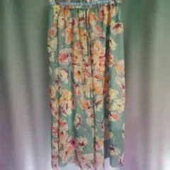 【4月末で処分】ミントグリーン 大花柄フレアスカート