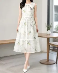 ☆MaxMara マックスマーラシルク100％ オーガンジー花柄ワンピース 42