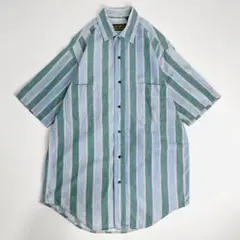 90's エディーバウアー 半袖シャツ S 緑 青 ストライプ ビンテージ