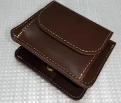 送料無料　日本製 栃木レザー ミニ2つ折り財布　チョコ