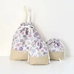 ハンドメイド　入学入園3点セット　花柄×ベージュ