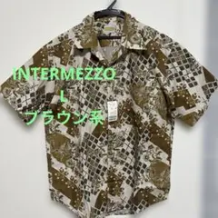 新品未使用　INTERMEZZO 総柄　、半袖シャツ L ブラウン系