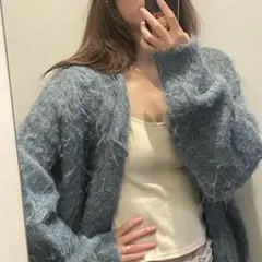 forksy. モンスターシャギーニットルーズVネックカーディガン