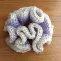 No.21 ハンドメイドシュシュ フリル 毛糸 かぎ編み モヘア調ソフトパープル
