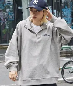 MONO-MART ハーフジップ ロゴ刺繍 裏毛 ビッグシルエットスウェット