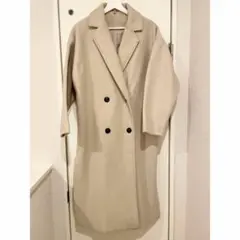 【即購入OK】クリーニング済 ダブルブレスト ロングコートベージュコートFサイズ