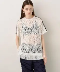 VIOLETTA フリンジヘム総レースシアーTシャツ ホワイト / Fのサムネイル