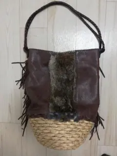 THE BAGMATI ラビットファー レザー フリンジ かごバッグ
