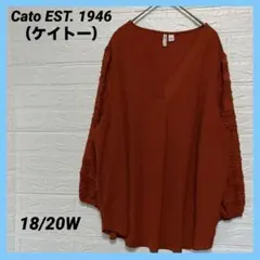 テラコッタカラーのVネックブラウス【18/20W】海外古着