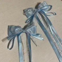 【値下げ】ヘアピン リボン 2個セット 水色 青 ヘアアクセサリー サテン