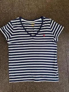 ポロラルフローレン ボーダー Vネック Tシャツ ネイビー×ホワイト M