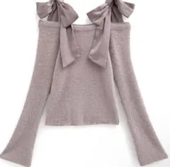 grl オフショルダーリボンラメニットトップス ［Kz610］ ピンク