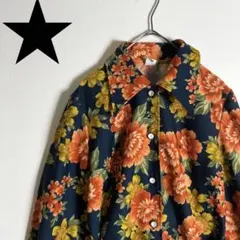 【レトロ花柄シャツ 花柄 総柄 ウエストリボン レトロボタン 古着 昭和レトロ】