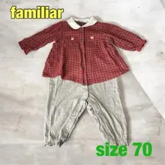 familiar 赤とグレー チェック柄ロンパース サイズ70