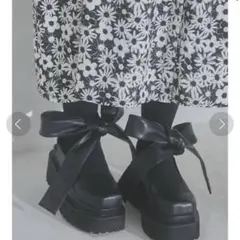 【美品】merry jennyメリージェニー リボンサボ ブラック 厚底サンダル