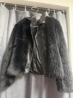 ファー・レザーショートジャケット グレー