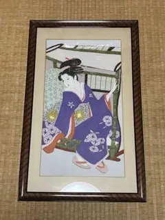 刺繍アート 和風 着物女性の姿 紫色 額入 額縁