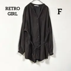 RETRO GIRL ボタン付きVネック長袖シャツ ウエスト絞り