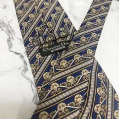 ChristianDior ネクタイ 総柄 ブルー ストライプ ディオール