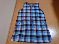 サニークラウズ　青チェック柄 前開きノースリーブチュニックワンピース　LL