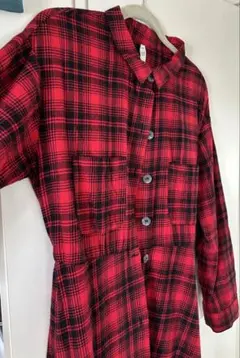 ZARA TRF チェック柄 シャツワンピース レッドのサムネイル