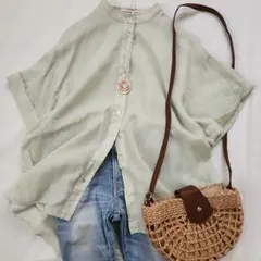 涼しい✨ドレステリア リネンオーバーシャツ 薄グリーン 春夏のサムネイル