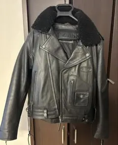 リューグーレザー　ブラックレザー　ジャケット ボア襟付き