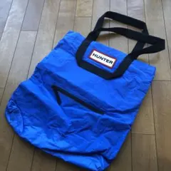 HUNTER トートバッグ 青色 フロントポケット付き