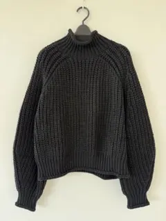 H&Mブラック チャンキーニットハイネック セーター XL