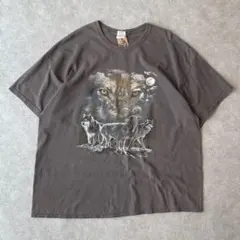 00s オオカミ 狼 アニマルTシャツ ヴィンテージ 古着 グレー 動物