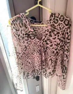 ZARA レオパード柄 フリルシフォンブラウス ピンク ヒョウ柄　◎即購入OK