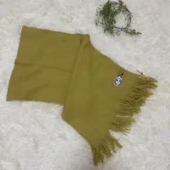 くすみイエロー 大判フリンジマフラー/ストール マスタード 無地 ユニセックス