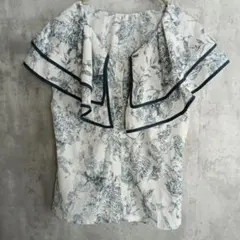 【グレイル】花柄のノースリーブトップス　ビックカラー　キレイ目　F　着丈49.5