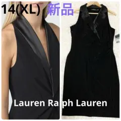 ローレン ラルフローレン 新品 Ｖネック ドレスワンピース ブラック大きいサイズ