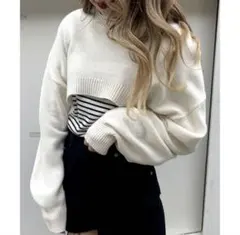 WEGO 2WAYスーパーショートニット　アイボリー クロップド丈 ニット