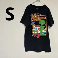 宇宙人デザイン Tシャツ 半袖 【Sサイズ】 ブラック メンズ