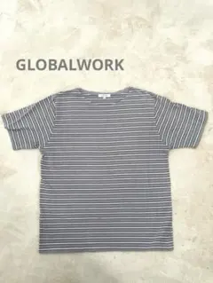 GLOBAL WORK グレー×ピンク ボーダー Tシャツ M コットン