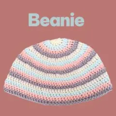 ビーニー ハンドメイド 手編みニット帽 編み物 秋冬 ボーダークラッシャーハット