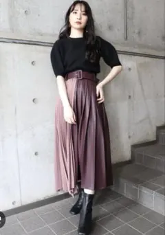 MURUA ムルーア　シンセティックレザープリーツスカート　ボルドー