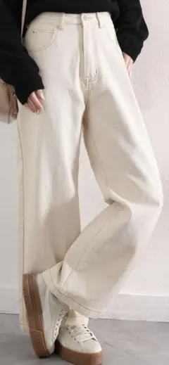 classical elf 美脚見えハイウエスト ルーズ デニム パンツ