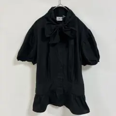 ワシントン シャツ ハイネック パフスリーブ 無地 L 黒 綿 パーティー