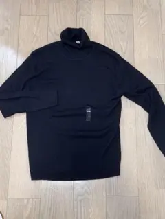 エクストラファインメリノウール　ブラック タートルネックセーター LL